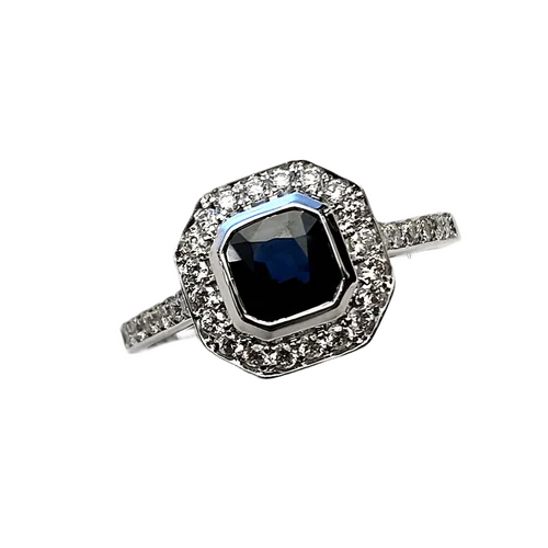 Ring White Gold with Sapphire and Brilliant
